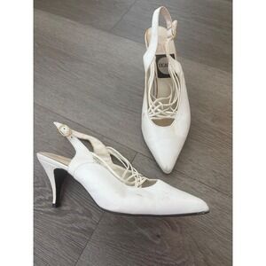 Figaro Vintage White Leather Slingback‎ Kitten Heels Made in Spain Women 7B